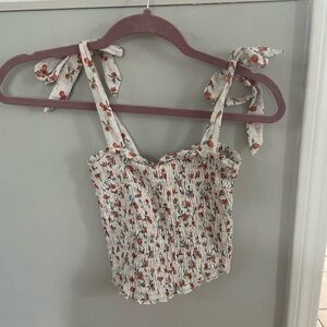 Floral Smocked Crop Top - Cream  (part of set)